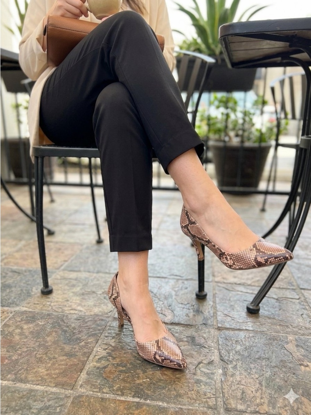 Jessica Simpson Brown Snake-Print Pointed-Toe Pumps